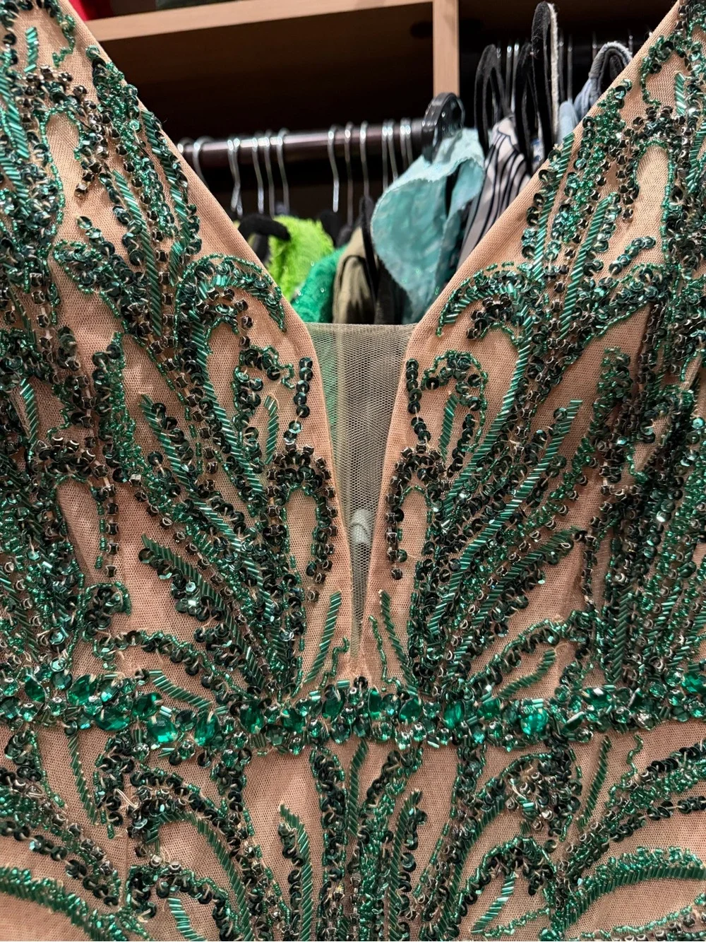 Jovani 60289 Emerald Beaded Nude Illusion Couture Gown Dress Size 10 - Picture 9 of 16